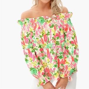 Tuckernuck Marguerite Off The Shoulder Blouse In Pink Multicolor Floral Size M